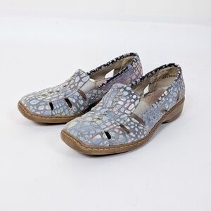 Rieker Leather Flats Slip On Pastel Square Toe Comfortable Anti Stress